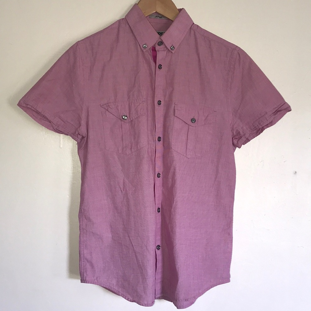 Rose pink button up short sleeve fitted